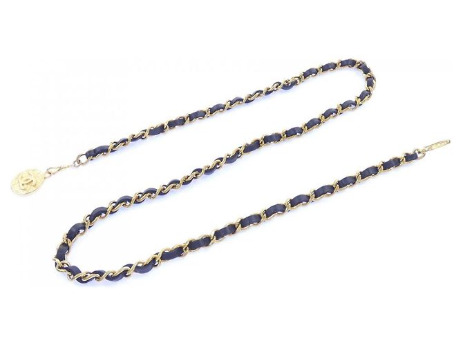 Cinturón de cadena Chanel negro y dorado