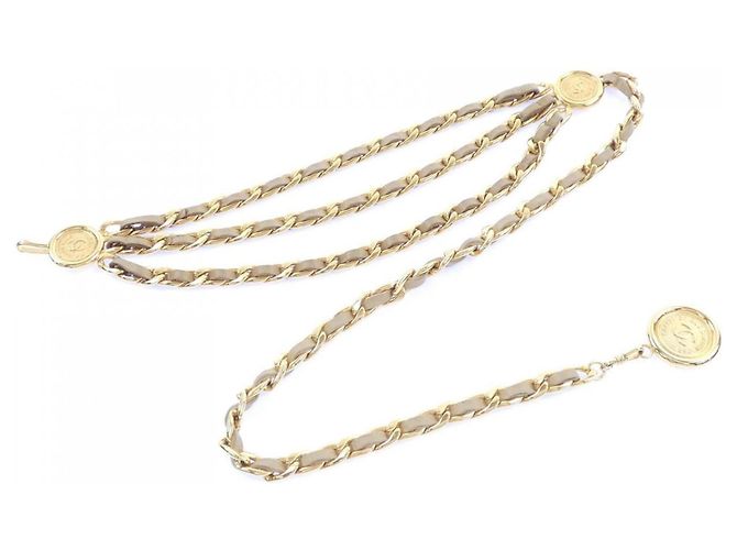 Cintura a catena Chanel Beige e Oro D'oro
