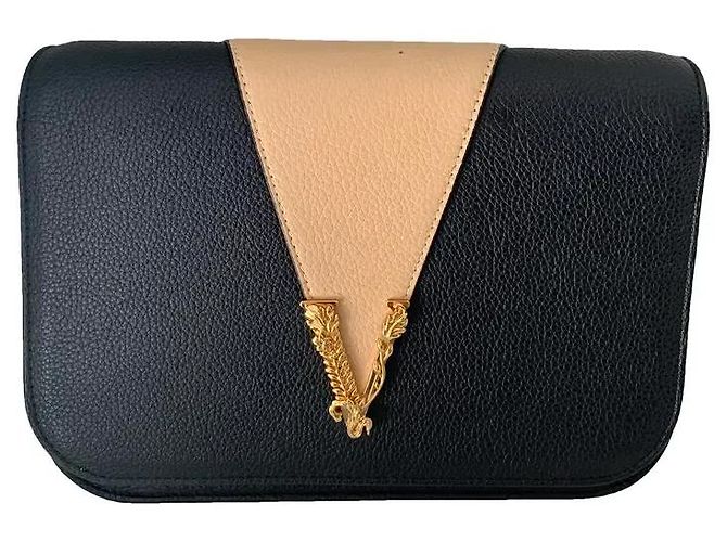 Medusa Bolsa de ombro Versace em couro preto e bege