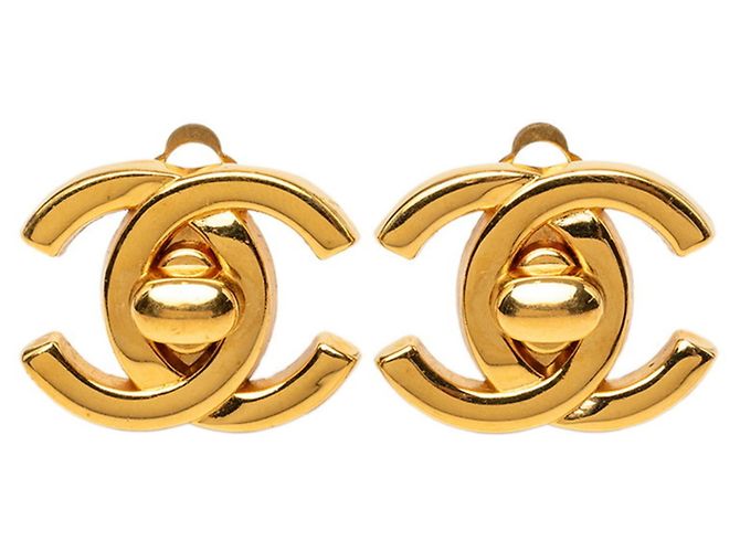 Orecchini a clip vintage Chanel Coco Mark Turnlock D'oro