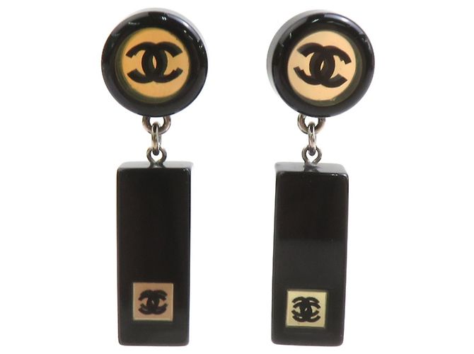 Orecchini a goccia Chanel Coco Mark Nero Argento