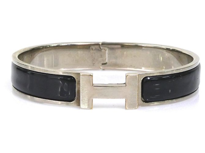 Clic H Hermès Hermes Clic Clack Bangle Bracelet Black Silvery