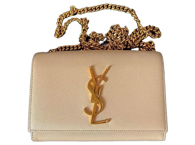 Bolsa de ombro Saint Laurent Kate Monogram em couro granulado bege