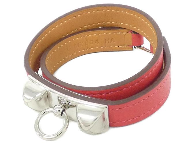 Hermès Pulseira Hermes Rivale Double Tour 064644CK Prata Vermelho