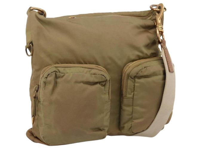 Borsa a tracolla Miu Miu Nylon Beige Gold Auth bs37016 D'oro