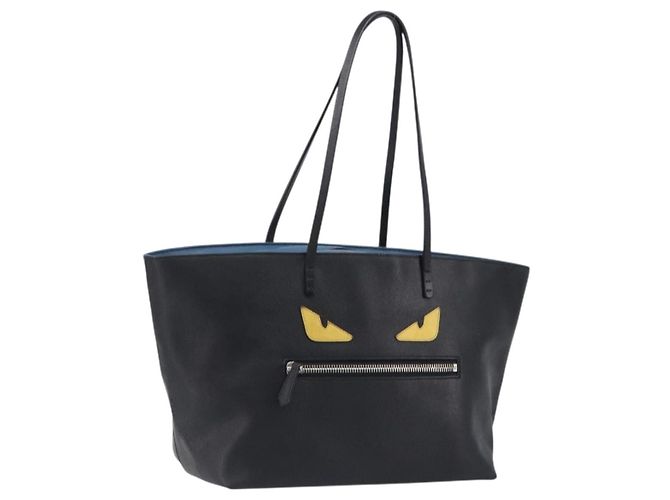 FENDI Tote Bag Leder Schwarz Silber Auth bs36971