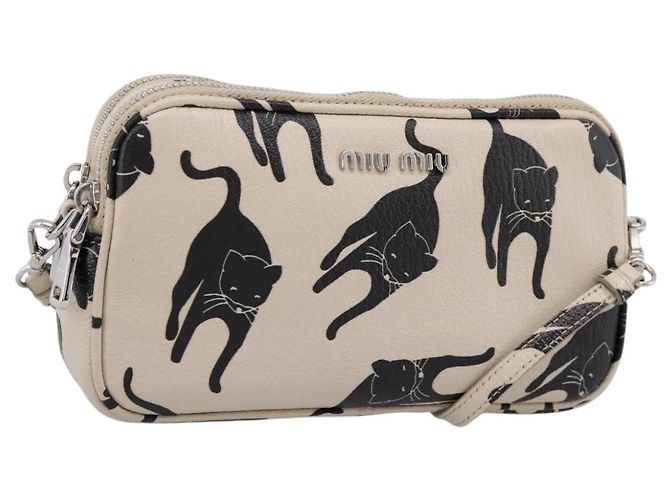 Borsa a tracolla Miu Miu in pelle beige argento Auth 200344M