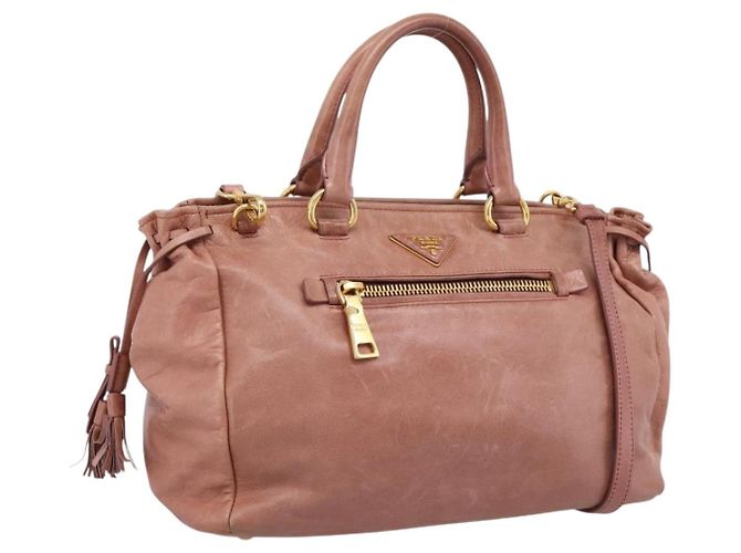 Bolsa de mão PRADA em couro 2way Pink Gold Auth ka5955V Rosa Dourado