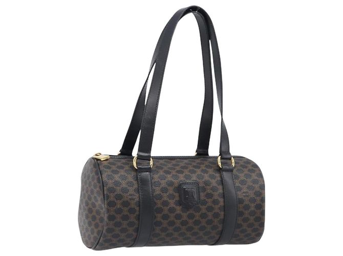 Céline CELINE Macadam Handtasche PVC Leder Schwarz Goldfarben Auth 202048V