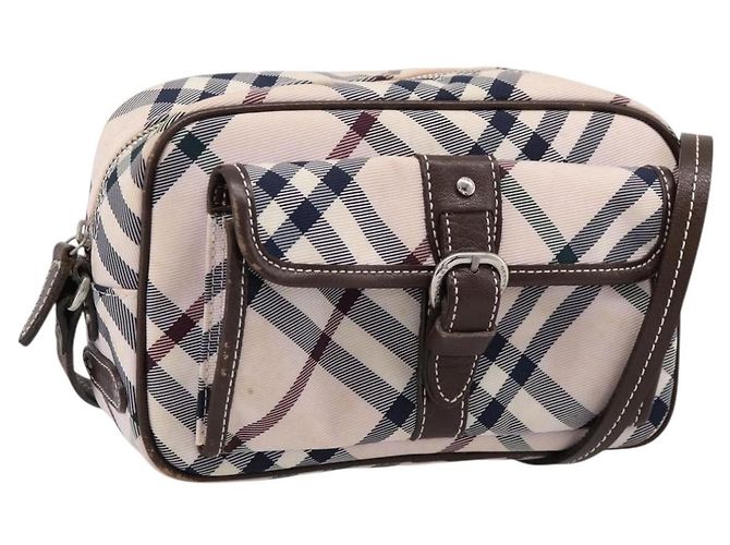 Borsa a tracolla BURBERRY Nova Check Blue Label Canvas Beige Silver Auth bs36934 Argento