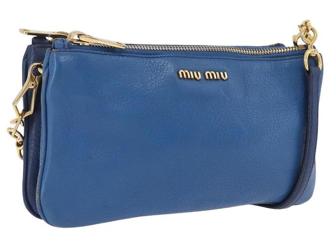 Bolsa de Ombro Miu Miu em Couro Azul e Dourado Auth 200087A