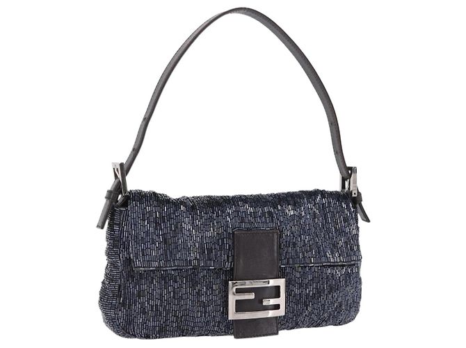 Borsa a tracolla FENDI Mamma Baguette perline Navy Silver Auth yk20785SAM Argento Blu navy