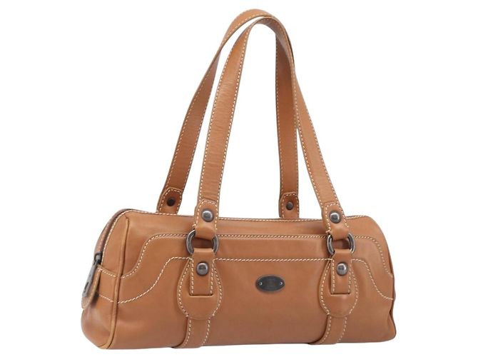 Céline Bolsa de mão CELINE em couro marrom prata Auth 199494A