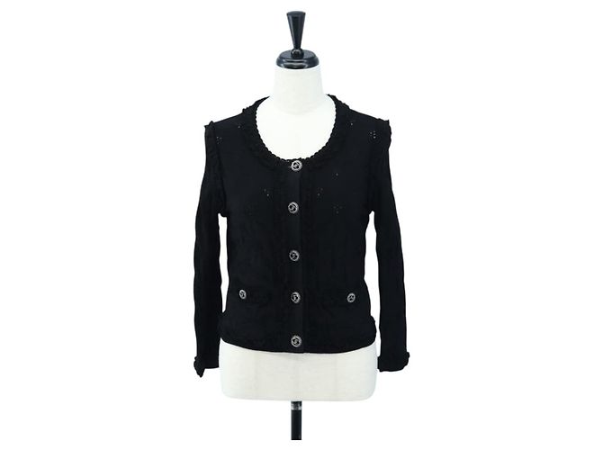 CHANEL Cardigan Jacke Viscose Black CC Auth 199994M Schwarz