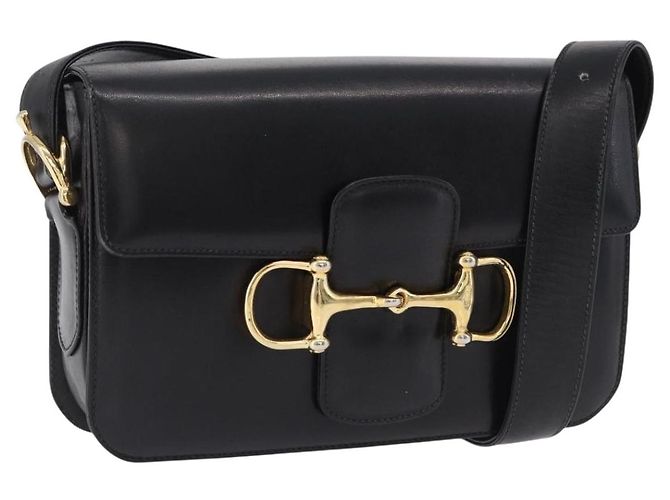 Céline Borsa a tracolla CELINE Horsebit in pelle nera e oro Auth 197762A Nero D'oro