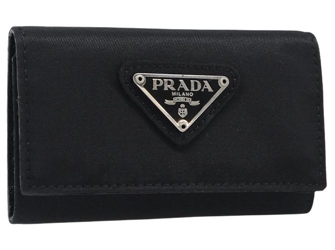 PRADA Key Case Nylon Black Silver Black Auth bs36854 Silvery