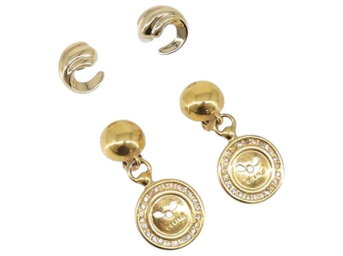GIVENCHY Celine Earring metal 2 Set Gold Tone Auth ka6049