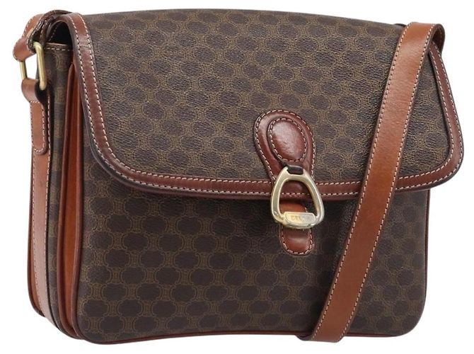 Céline Bolsa de Ombro CELINE Macadam PVC Couro Marrom Tom Dourado Auth BA15489