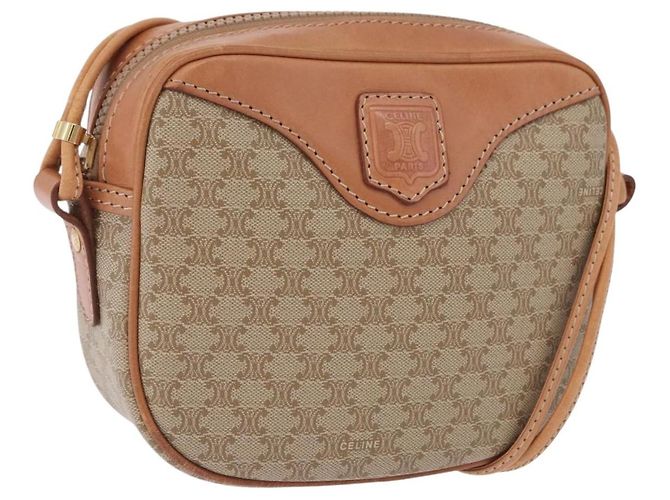 Céline Bolsa de Ombro CELINE Macadam PVC Couro Bege Tom Dourado Auth 202226