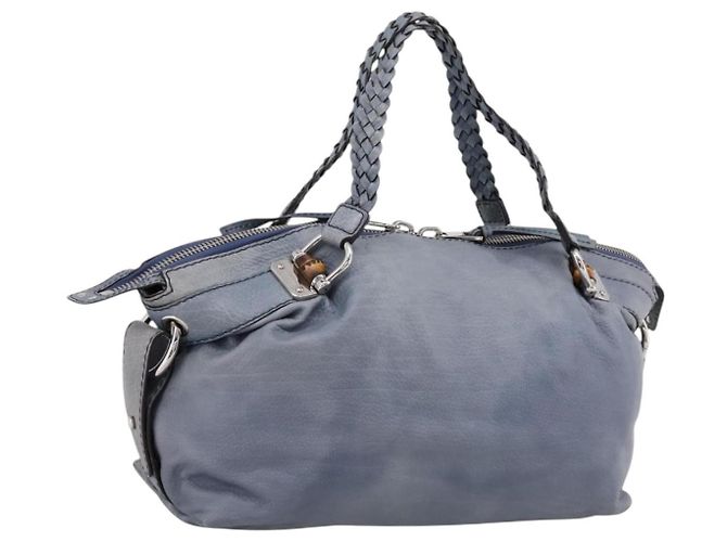 Borsa a tracolla GUCCI Bamboo in pelle blu e argento 232959 Auth 199519