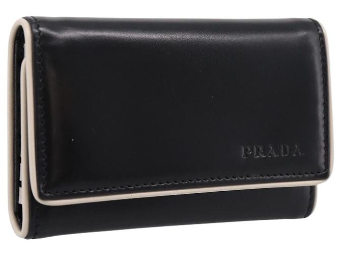 PRADA Key Case Leather Black Silver Auth bs36853 Silvery