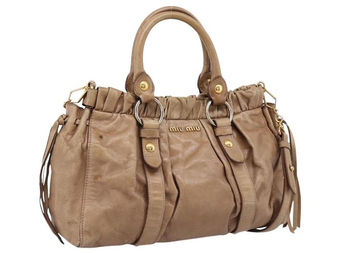 Bolsa de Mão Miu Miu Vitellolux 2way Brown Gold Auth 201908 Marrom Dourado