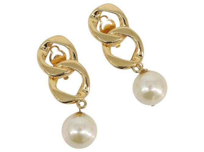 Orecchini CHANEL metallo Gold Tone CC Auth bs37052