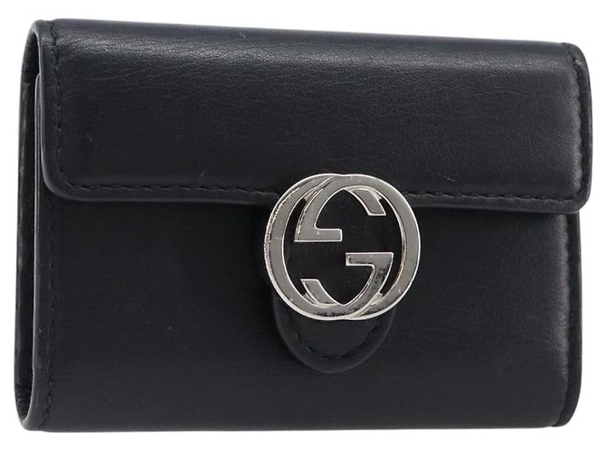 GUCCI Key Case Leather Black Silver Auth bs36907 Silvery