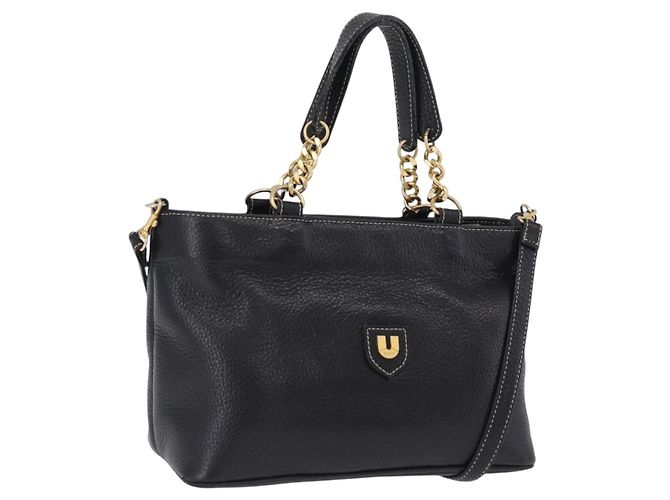 Bolsa de mão BALLY em couro 2way Preta Dourada Auth bs36848 Preto Dourado