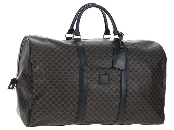Céline Borsa Boston CELINE Macadam Canvas PVC Leather Black Gold Auth 199137V Nero D'oro