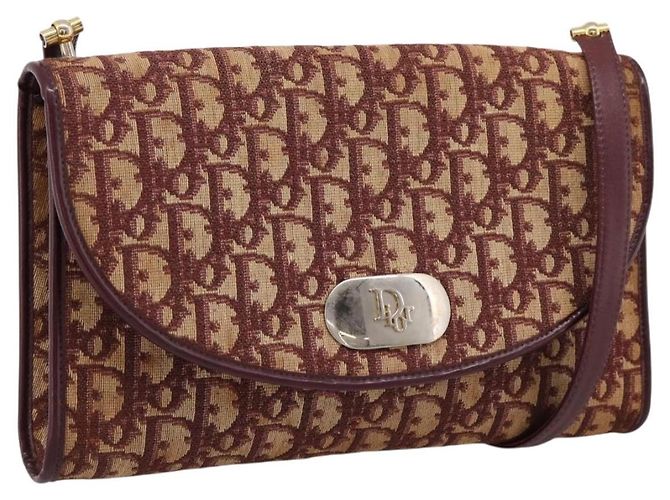 Borsa a tracolla Christian Dior Trotter Canvas Rosso Oro Auth ka6024 D'oro