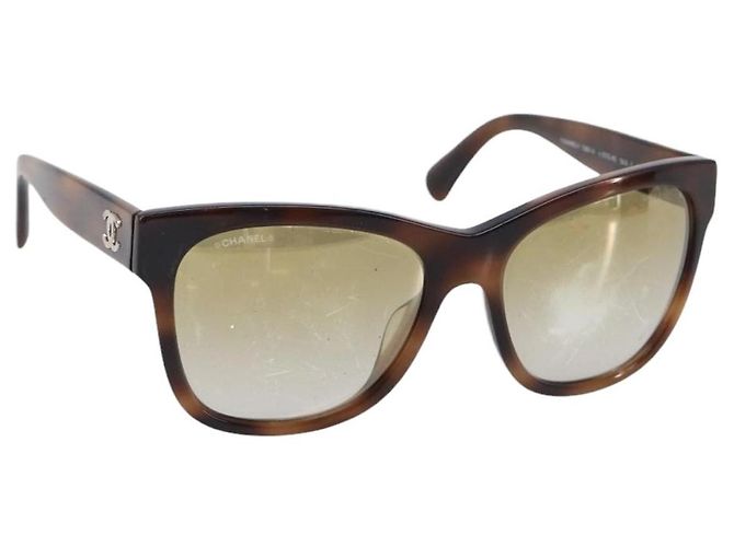 Gafas de sol CHANEL Plástico Brown Silver CC Auth BA15428 Castaño Plata