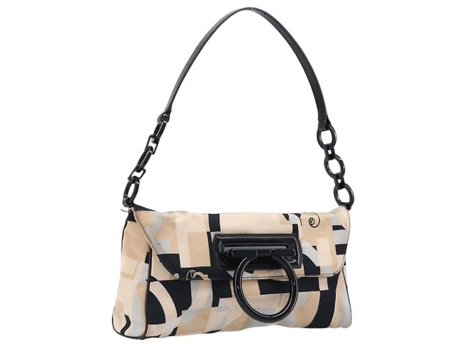 Borsa a tracolla Salvatore Ferragamo Gancini in raso beige e nero Auth 202099