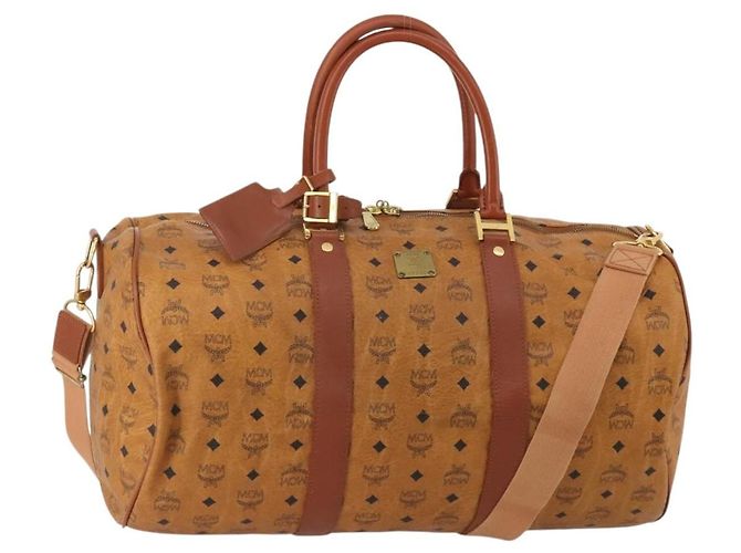 Bolsa Boston MCM Logogram Vicetos PVC Leather 2way Brown Gold Auth 199620 Marrom Dourado