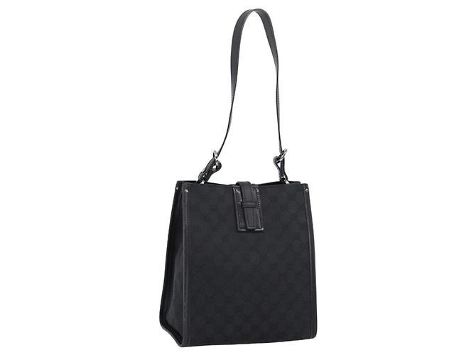 Borsa a tracolla GUCCI GG Canvas Nero Argento Auth 201960