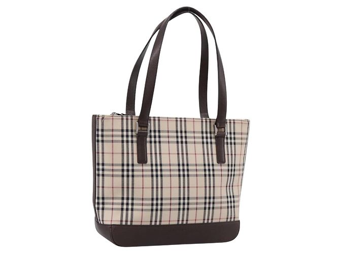 BURBERRY Nova Check Handtasche Canvas Beige Silver Auth 202135 Silber