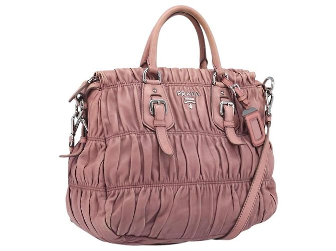 Borsa a mano PRADA in pelle 2way Rosa Argento Auth 197673