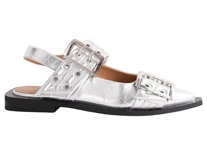 Ganni Silver Mules Silvery