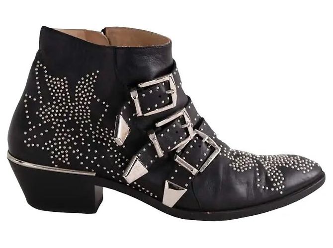 Botas Chloé de cuero negro con hebilla