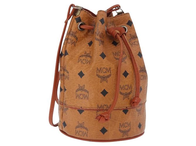 Bolsa de Ombro MCM Vicetos PVC Couro Marrom Tom Dourado Auth 202272A