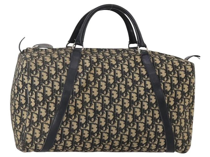 Borsa Boston Christian Dior Trotter Canvas Navy Silver Auth 199570 Argento Blu navy