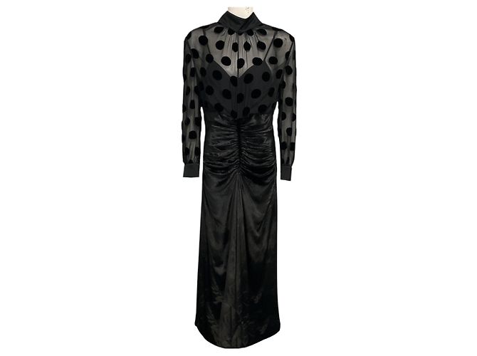 Vestido Paul Smith em chiffon de seda e veludo com padrão de bolinhas pretas Preto