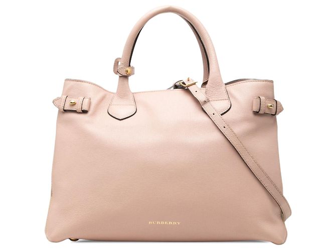Borsa Satchel Banner Burberry in pelle e House Check, Rosa, Medium