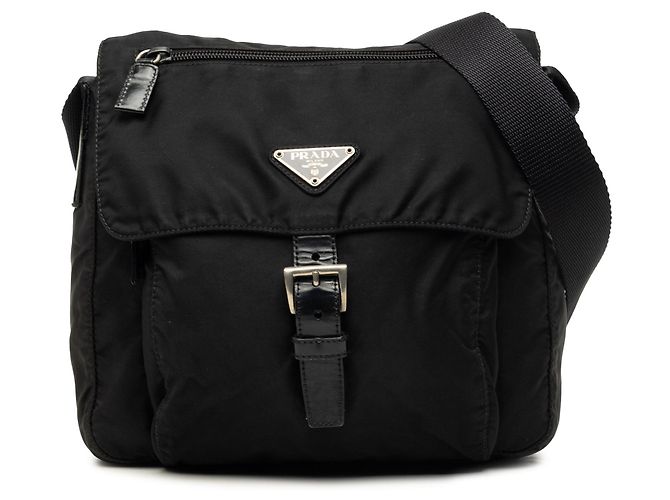 Bolsa Messenger Prada Tessuto preta com fivela e zíper Preto