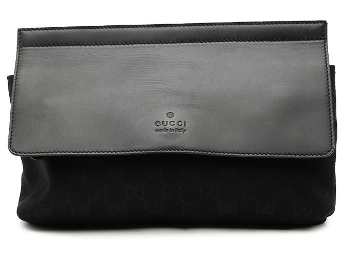 Borsa cintura Gucci in GG Canvas e pelle nera con banda Web Nero