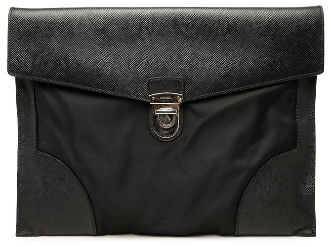 Clutch Prada de Tessuto con ribetes de Saffiano negra Negro