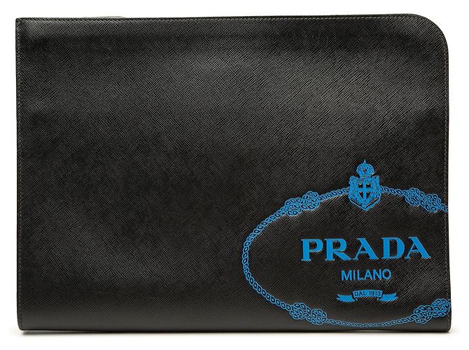 Clutch Prada Saffiano Logo Nera Nero