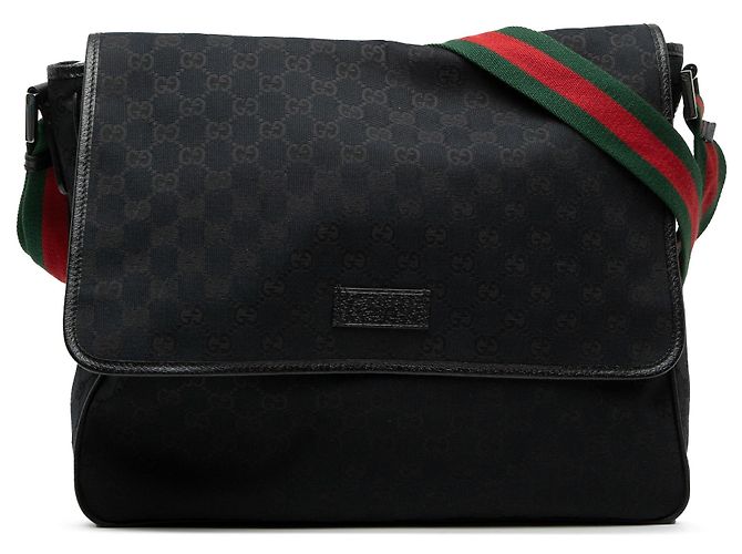 Sac messager à rabat Gucci GG Canvas Web noir