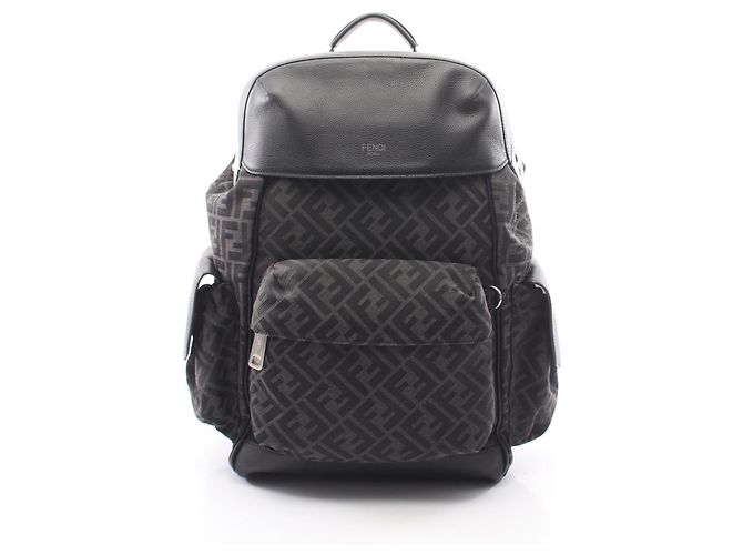 Sac à dos Fendi FF Jacquard Drive Zucca Marron Noir