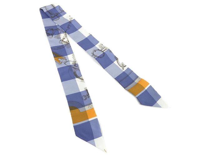 Hermès Lenço Twilly Hermes MORS ET GOURMETTES VICHY Branco Azul